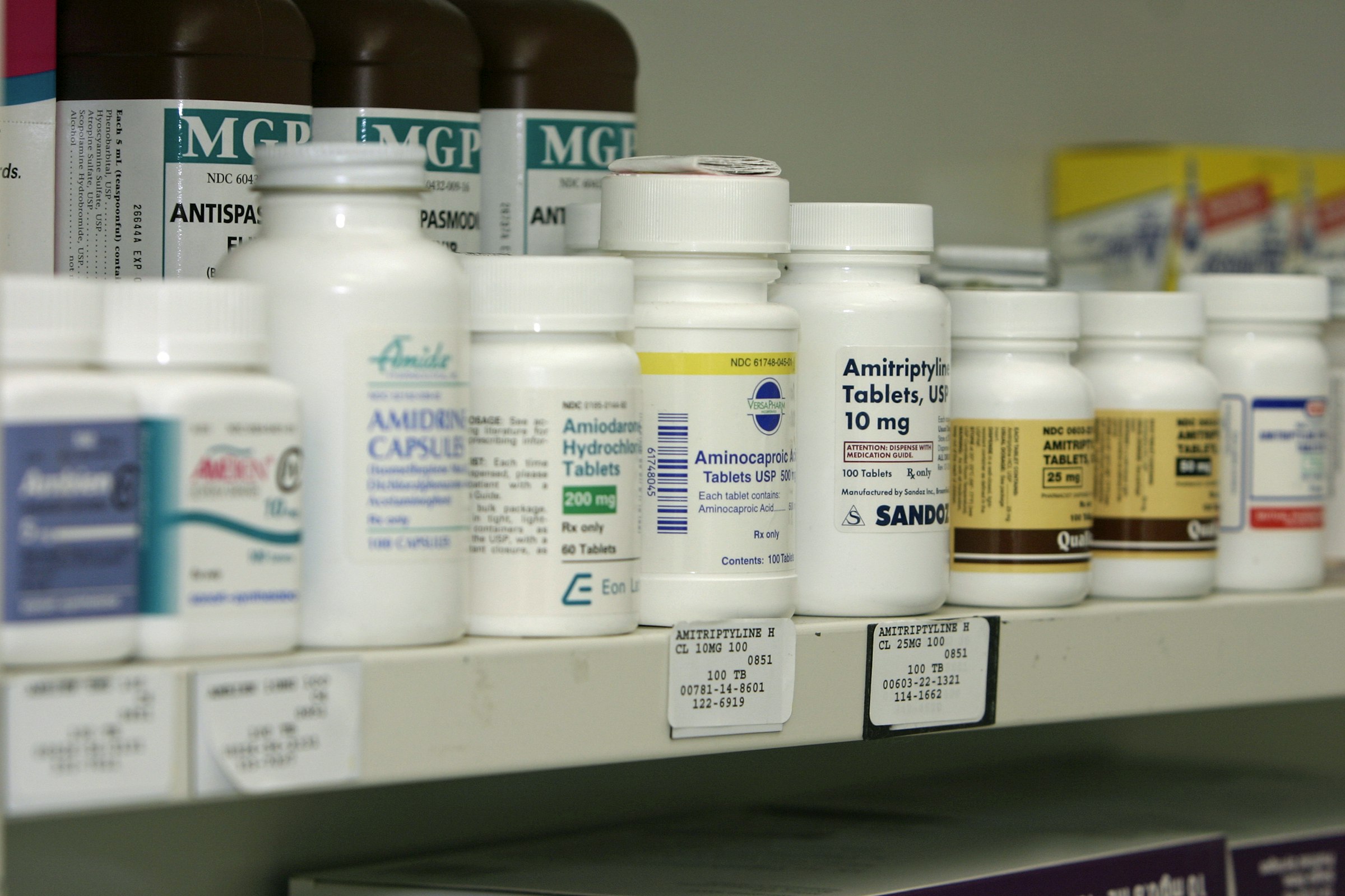 Shelves of medication bottles at Value Plus